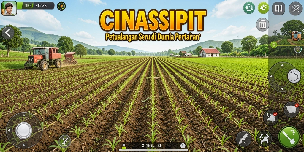 Screenshot gameplay CINASIPIT yang menampilkan lahan pertanian yang subur.