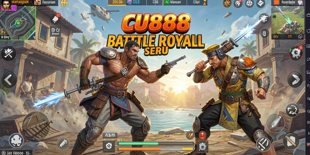 Screenshot utama CU888 menampilkan aksi seru dalam pertarungan Battle Royale.