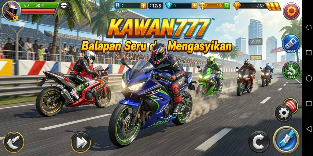 Tampilan gameplay seru di KAWAN777 dengan berbagai trek motor.
