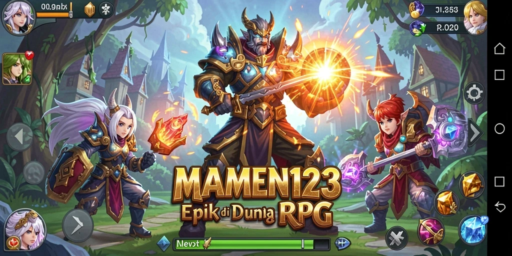 Screenshot gameplay MAMEN123 menunjukkan pertempuran seru dalam dunia fantasi.