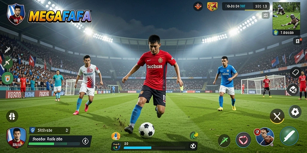Tampilan gameplay menarik dalam permainan sepak bola MEGAFAFA.