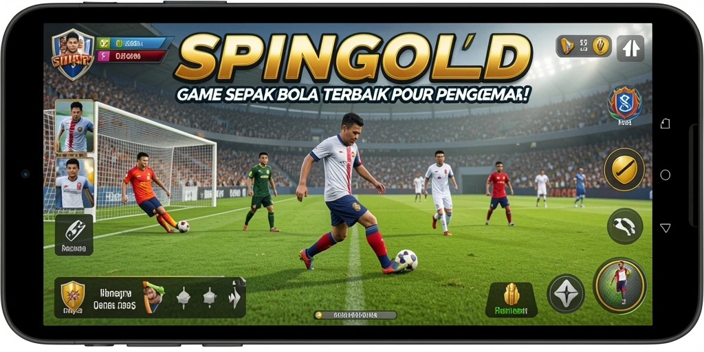 Screenshot gameplay SPINGOLD yang menampilkan aksi pertandingan sepak bola.