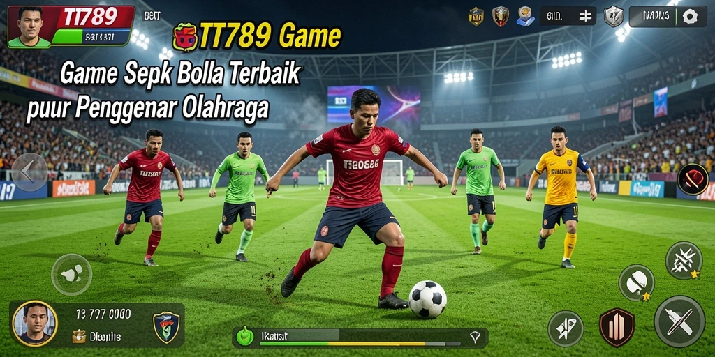 Tangkapan layar utama TT789 menunjukkan aksi seru di lapangan sepak bola.