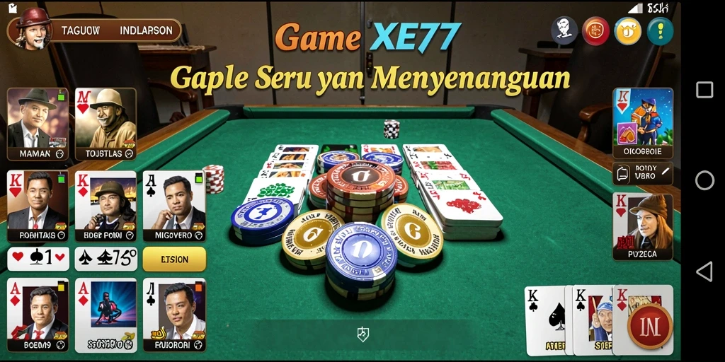 Tampilan gameplay Gaple XE77 yang seru dan interaktif.