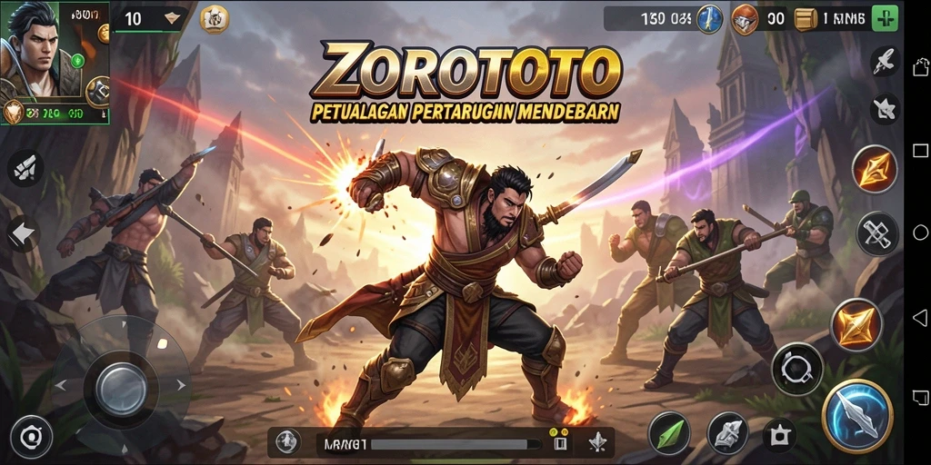 Tampilan gameplay ZOROTOTO dengan aksi pertarungan yang dinamis dan karakter yang kuat.